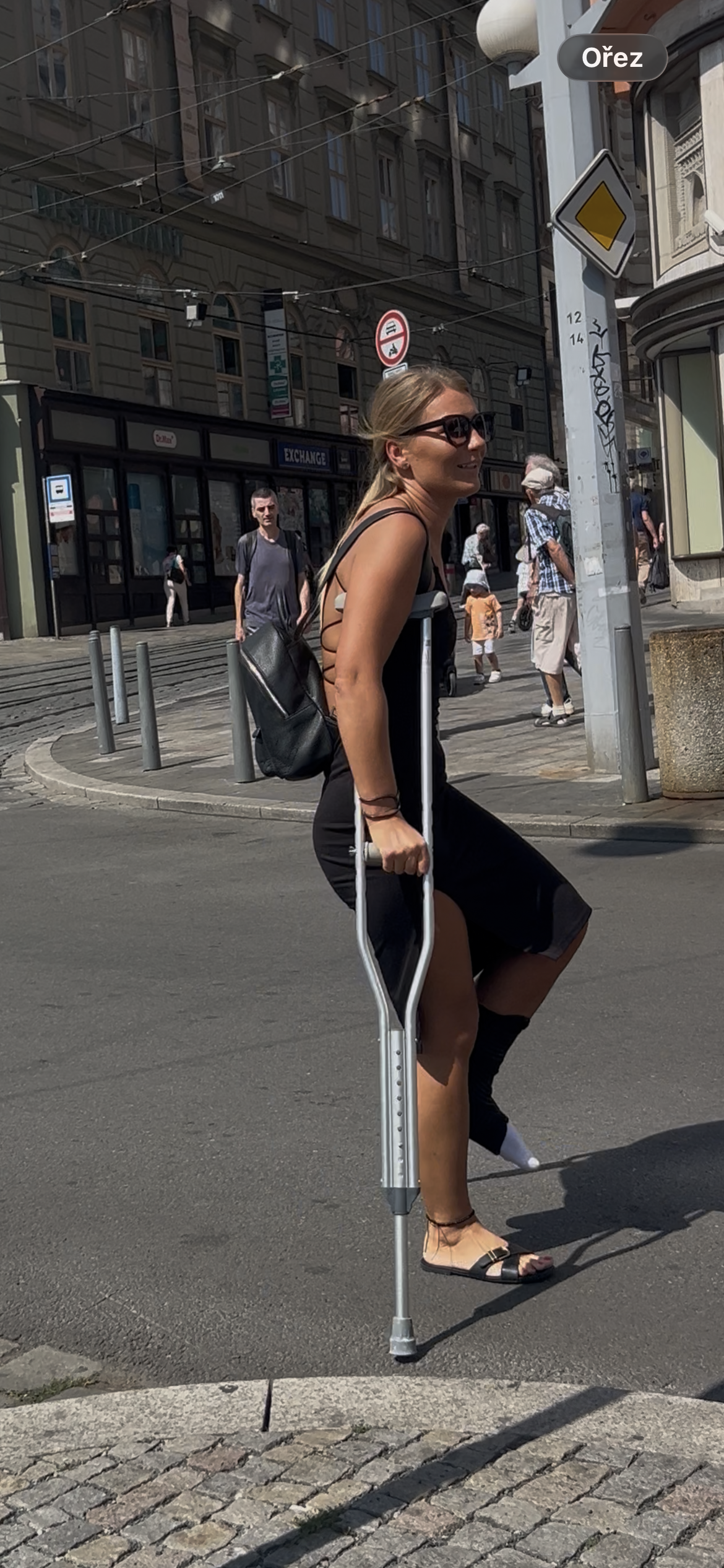 Woman city center braced ankle ( 2 videos)